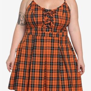 Hot Topic Orange and Black Plaid Mini Dress